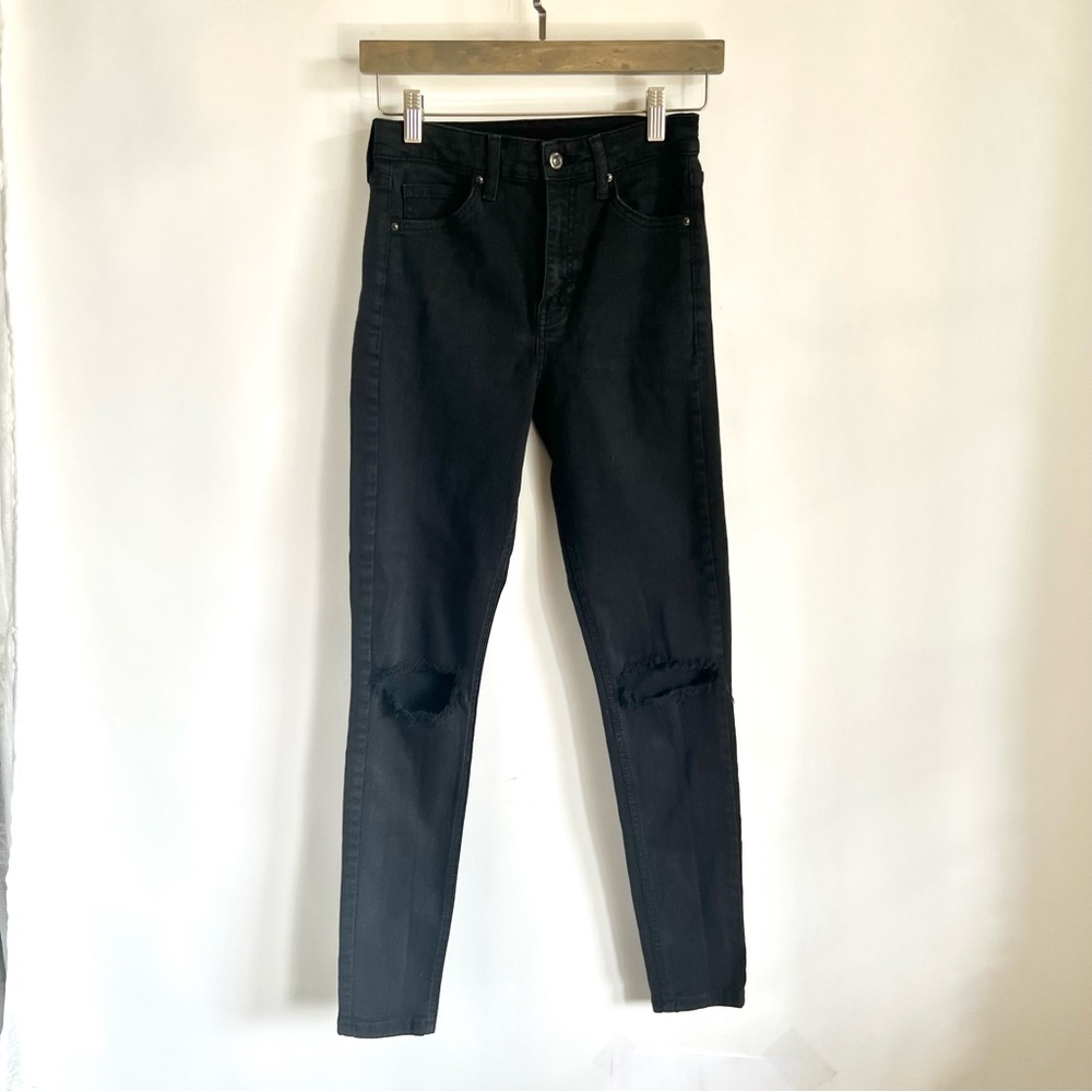 TOPSHOP Jamie High Waist Ripped Skinny Jeans in Black - Picture 3 of 8